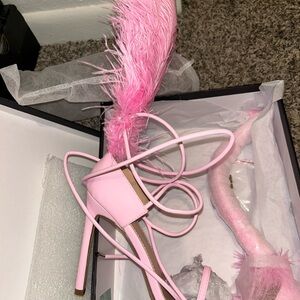 Elegant Pink Feathered Women's Heels
